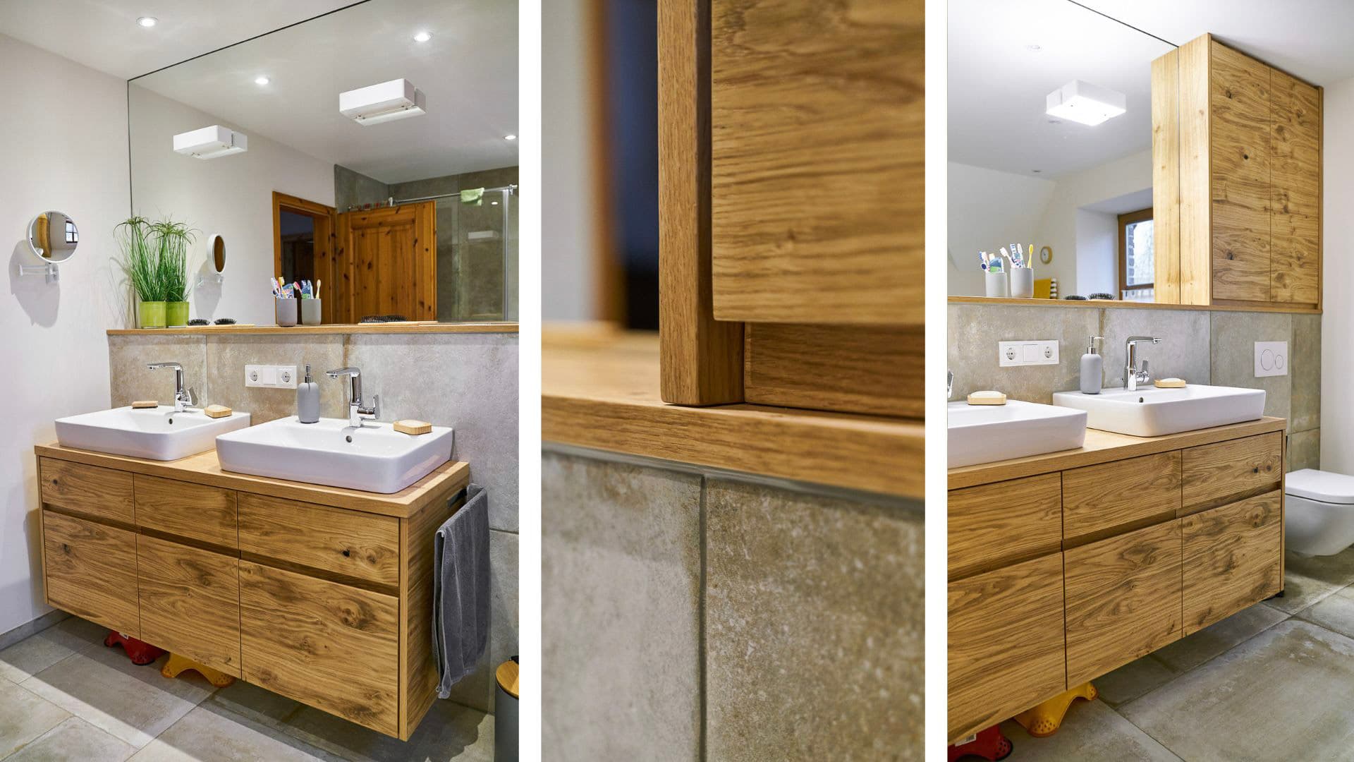 Badezimmer mit Eiche und Beton