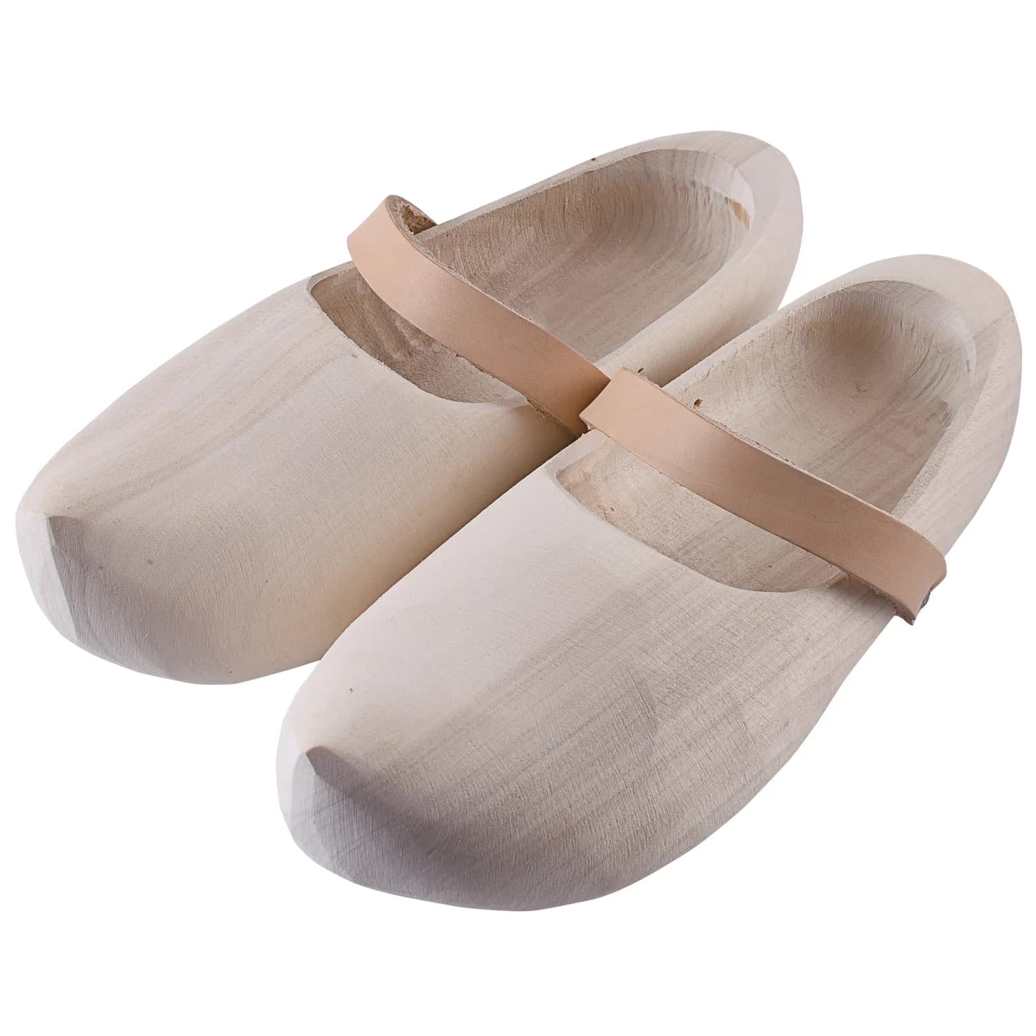 Holzschuhe mit Lederriemen aus unbehandeltem Pappelholz