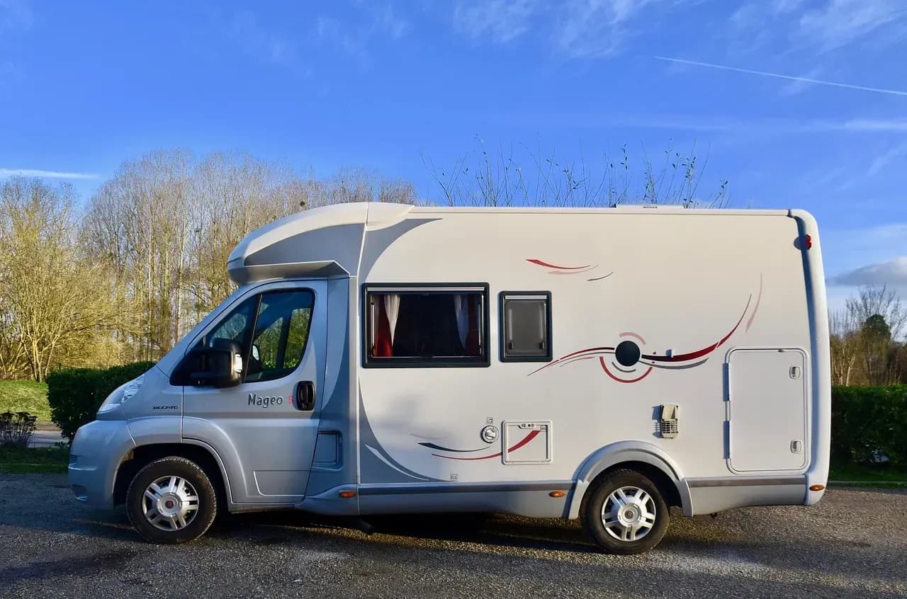 Motorhome parked on a scenic campsite