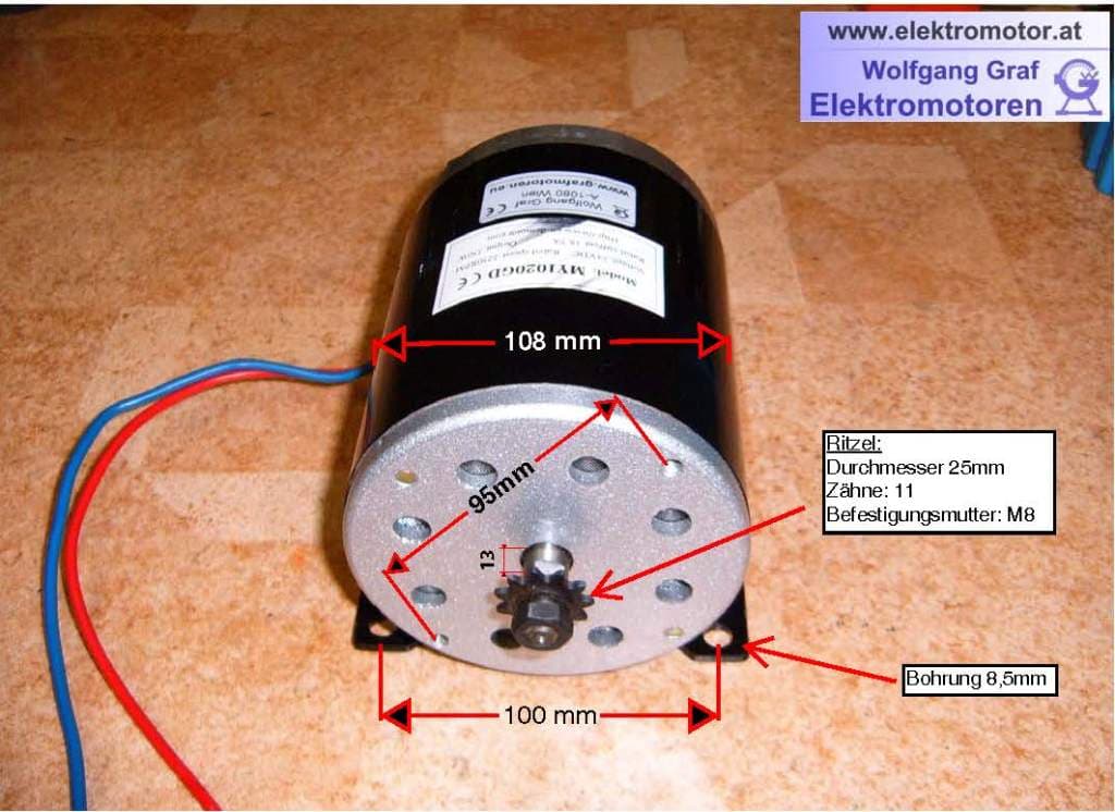 24V Motor 500Watt mit Ritzel